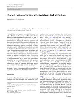 Characterization of Lactic Acid Bacteria from Turkish Pastirma