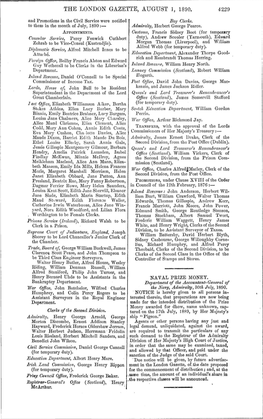 THE LONDON GAZETTE, AUGUST 1, 1890. 4229 and Promotions in the Civil Service Were Notified Boy Clerks