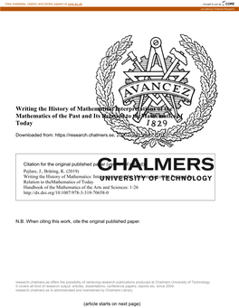 Writing the History of Mathematics: Interpretations of the Mathematics of the Past and Its Relation to Themathematics of Today