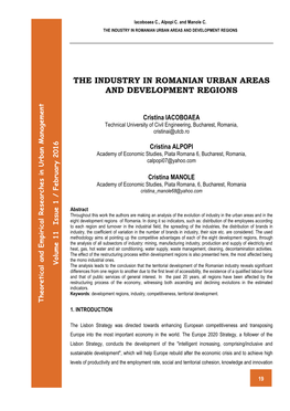 2. the Industry in Romanian Urban Areas and Development Regions