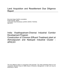 Land Acquisition and Resettlement Due Diligence Report