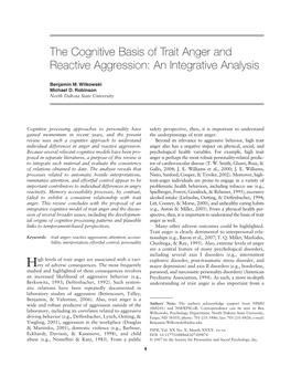 The Cognitive Basis of Trait Anger and Reactive Aggression: an Integrative Analysis