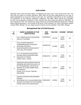 Recognized List of D.Ed.Course