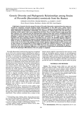 Genetic Diversity and Phylogenetic Relationships Among Strains of Prevotella (Bacteroides) Ruminicola from the Rumen