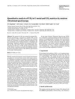 Quantitative Analysis of UH3 in U Metal and UO2 Matrices by Neutron Vibrational Spectroscopy