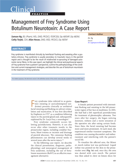 Management of Frey Syndrome Using Botulinum Neurotoxin: a Case Report