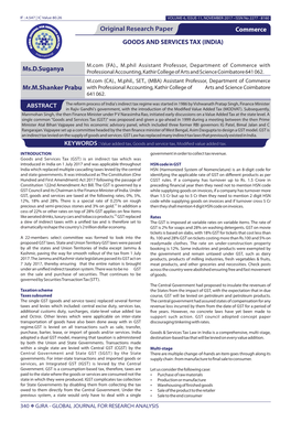 GOODS and SERVICES TAX (INDIA) Original Research Paper Ms.D