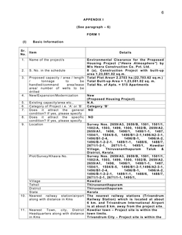 FORM 1 (I) Basic Information Sr. No. Item Details 1. Name of the Project/S