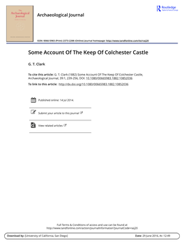 Some Account of the Keep of Colchester Castle