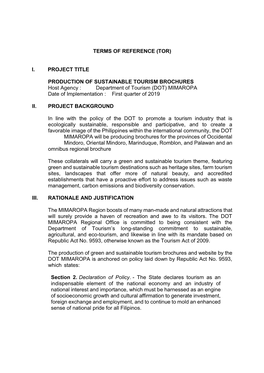 Terms of Reference (Tor) I. Project Title Production Of