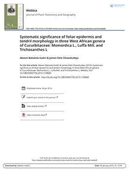 Systematic Significance of Foliar Epidermis and Tendril Morphology in Three West African Genera of Cucurbitaceae: Momordica L., Luffa Mill