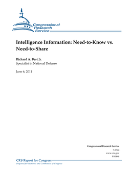 Intelligence Information: Need-To-Know Vs. Need-To-Share