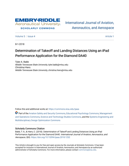 Determination of Takeoff and Landing Distances Using an Ipad Performance Application for the Diamond DA40