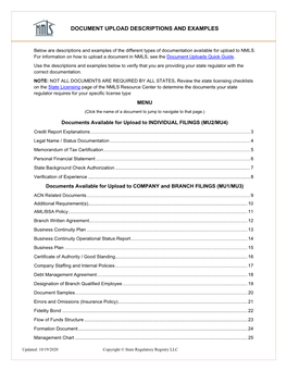 Document Upload Descriptions and Examples