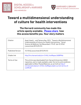 Toward a Multidimensional Understanding of Culture for Health Interventions