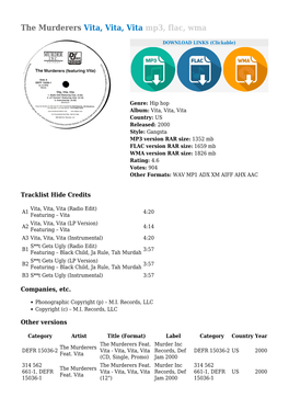 The Murderers Vita, Vita, Vita Mp3, Flac, Wma