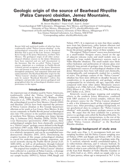 Geologic Origin of the Source of Bearhead Rhyolite (Paliza Canyon) Obsidian, Jemez Mountains, Northern New Mexico M