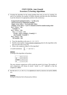 CSCE 210 Dr. Amr Goneid Exercises (7) Sorting Algorithms ______1