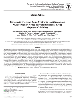 Major Article Genotoxic Effects of Semi-Synthetic Isodillapiole on Oviposition in Aedes Aegypti (Linnaeus, 1762) (Diptera