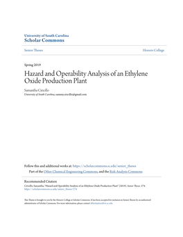 Hazard and Operability Analysis of an Ethylene Oxide Production Plant Samantha Ciricillo University of South Carolina, Sammy.Ciricillo@Gmail.Com