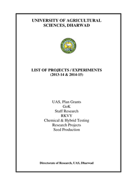 List of Projects / Experiments (2013-14 & 2014-15)