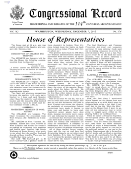 Congressional Record United States Th of America PROCEEDINGS and DEBATES of the 114 CONGRESS, SECOND SESSION