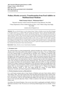 Mentha Arvensis): Transformation from Food Additive to Multifunctional Medicine