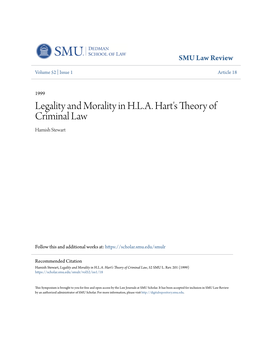 Legality and Morality in H.L.A. Hart's Theory of Criminal Law Hamish Stewart