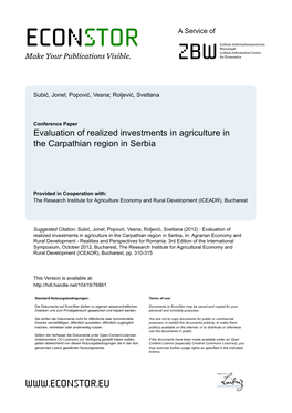 Evaluation of Realized Investments in Agriculture in the Carpathian Region in Serbia