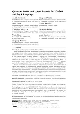 Quantum Lower and Upper Bounds for 2D-Grid and Dyck Language