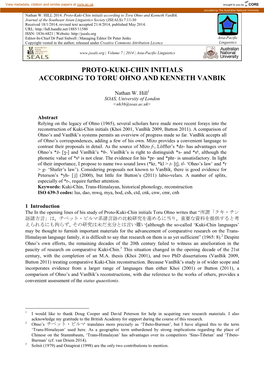 Proto-Kuki-Chin Initials According to Toru Ohno and Kenneth Vanbik