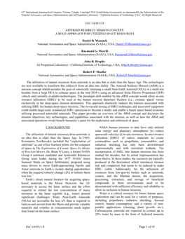 Asteroid Redirect Mission Concept: a Bold Approach for Utilizing Space Resources