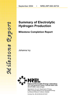 Summary of Electrolytic Hydrogen Production