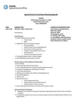 Special Events Committee Meeting Agenda