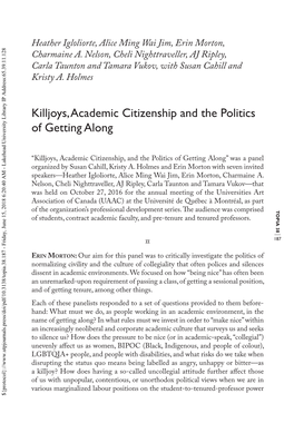 Killjoys, Academic Citizenship and the Politics of Getting Along