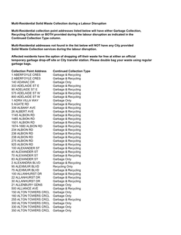 Multi-Residential Solid Waste Collection During a Labour Disruption