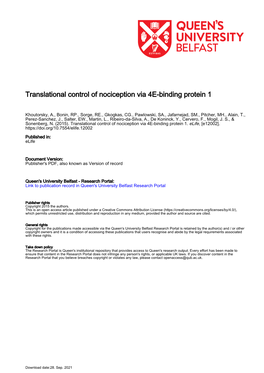 Translational Control of Nociception Via 4E-Binding Protein 1
