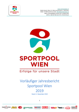 Vorläufiger Jahresbericht Sportpool Wien 2019 Stand: 2