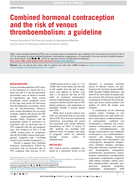 Combined Hormonal Contraception and the Risk of Venous Thromboembolism: a Guideline