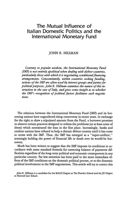 Mutual Influence of Italian Domestic Politics and the International Monetary Fund