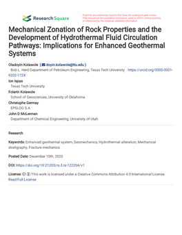 Mechanical Zonation of Rock Properties and the Development of Hydrothermal Fluid Circulation Pathways: Implications for Enhanced Geothermal Systems