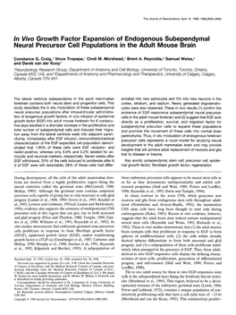 In Viva Growth Factor Expansion of Endogenous Subependymal Neural Precursor Cell Populations in the Adult Mouse Brain