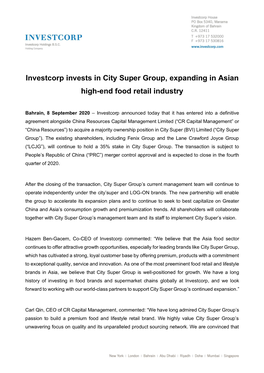 Investcorp Invests in City Super Group, Expanding in Asian High-End Food Retail Industry