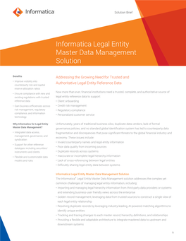 Informatica Legal Entity Master Data Management Solution