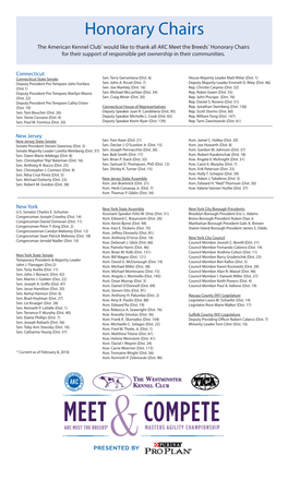 The American Kennel Club® Would Like to Thank All AKC Meet the Breeds® Honorary Chairs for Their Support of Responsible Pet Ownership in Their Communities