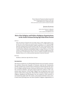 Role of the Religion and Politico-Religious Organizations in the South Vietnam During Ngo Dinh Diem Period