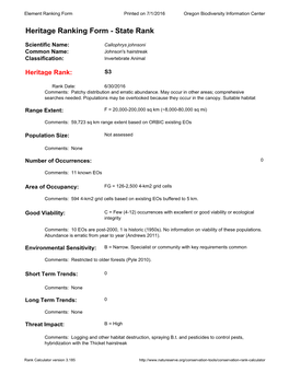 Heritage Ranking Form - State Rank