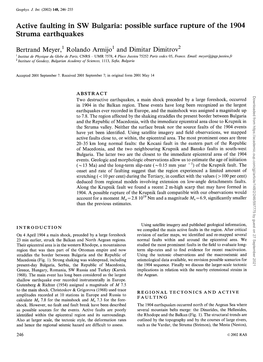 Active Faulting in SW Bulgaria: Possible Surface Rupture of the 1904 Struma Earthquakes