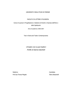 «Il Teatro Non Si Può Tradire» Profilo Di Gianna Giachetti