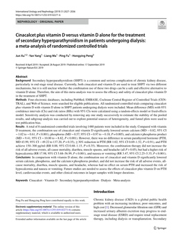 Cinacalcet Plus Vitamin D Versus Vitamin D Alone for the Treatment Of